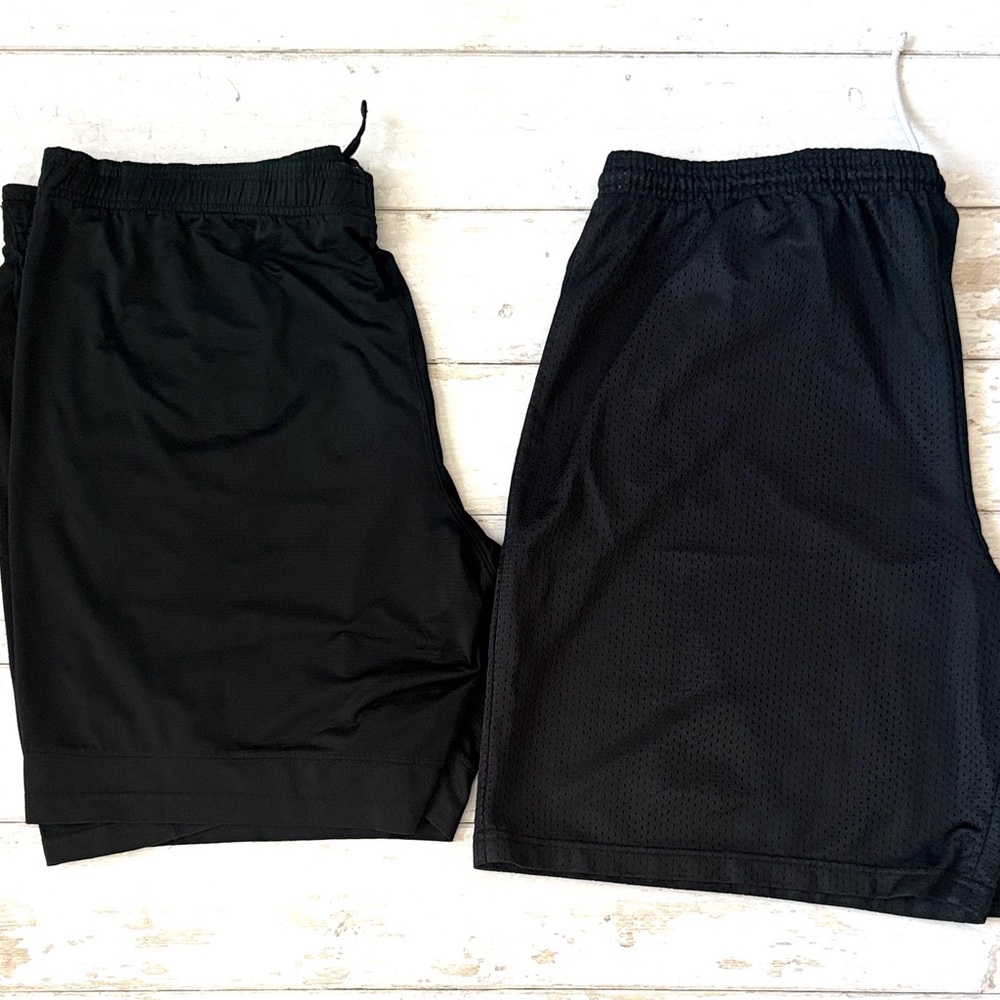 Men’s L/G Black Drawstring Athletic Basketball Shorts Set of 2 Size Large